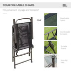 Juego de comedor para patio de 6 piezas para 4 personas con sombrilla, mesa y sillas de exterior con 4 sillas de comedor plegables y mesa redonda de cristal