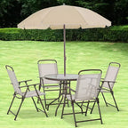 Juego de comedor para patio de 6 piezas para 4 personas con sombrilla, mesa y sillas de exterior con 4 sillas de comedor plegables y mesa redonda de cristal