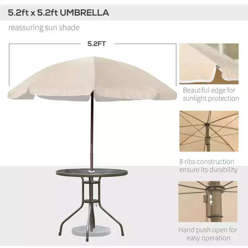 Juego de comedor para patio de 6 piezas para 4 personas con sombrilla, mesa y sillas de exterior con 4 sillas de comedor plegables y mesa redonda de cristal