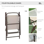 Juego de comedor para patio de 6 piezas para 4 personas con sombrilla, mesa y sillas de exterior con 4 sillas de comedor plegables y mesa redonda de cristal