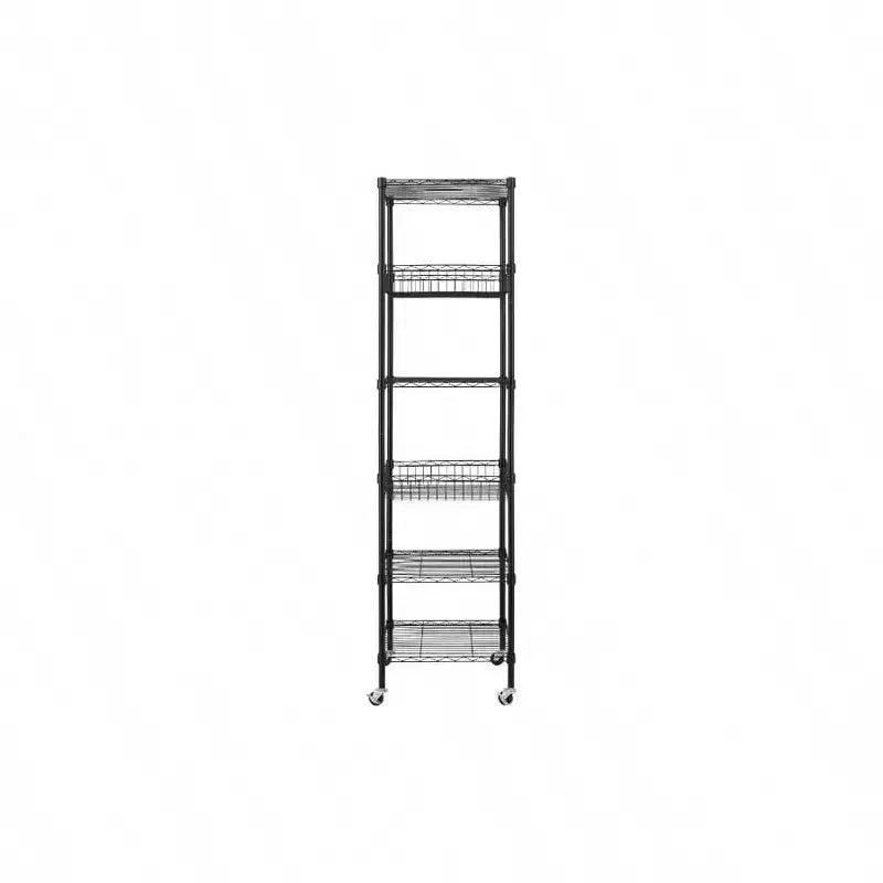 Estantería de Alambre de 6 Niveles Reforzada con Ruedas 18x18x72 - pulgadas Estante de Almacenamiento de Metal Negro Tubo de Acero Grueso Ajustable