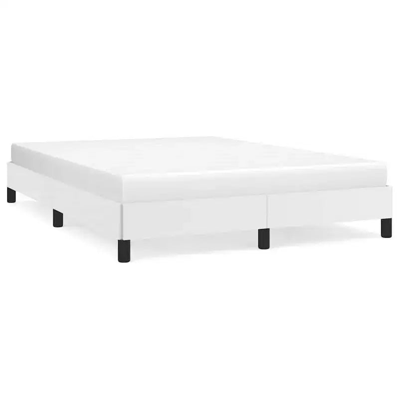 Base de cama de piel sintética blanca, Contrachapado, Madera de ingeniería, Matrimonial