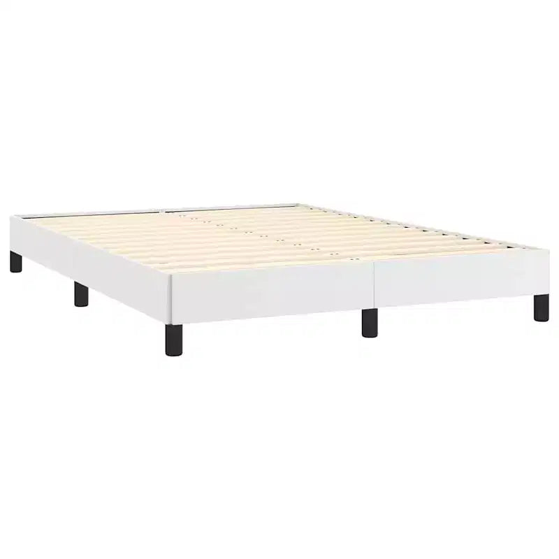 Base de cama de piel sintética blanca, Contrachapado, Madera de ingeniería, Matrimonial