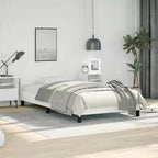 Estructura de cama con cabecero de piel sintética blanca, madera contrachapada, madera de ingeniería