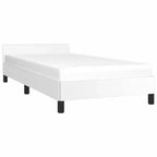 Estructura de cama con cabecero de piel sintética blanca, madera contrachapada, madera de ingeniería