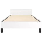 Estructura de cama con cabecero de piel sintética blanca, madera contrachapada, madera de ingeniería