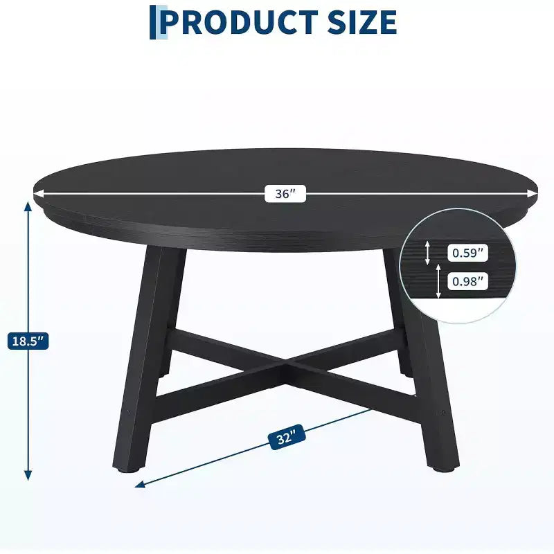 Mesa de centro redonda 36, mesas auxiliares grandes negras con patas ajustables, patas engrosadas y vetas de madera diseñadas para la oficina en casa