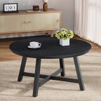 Mesa de centro redonda 36, mesas auxiliares grandes negras con patas ajustables, patas engrosadas y vetas de madera diseñadas para la oficina en casa