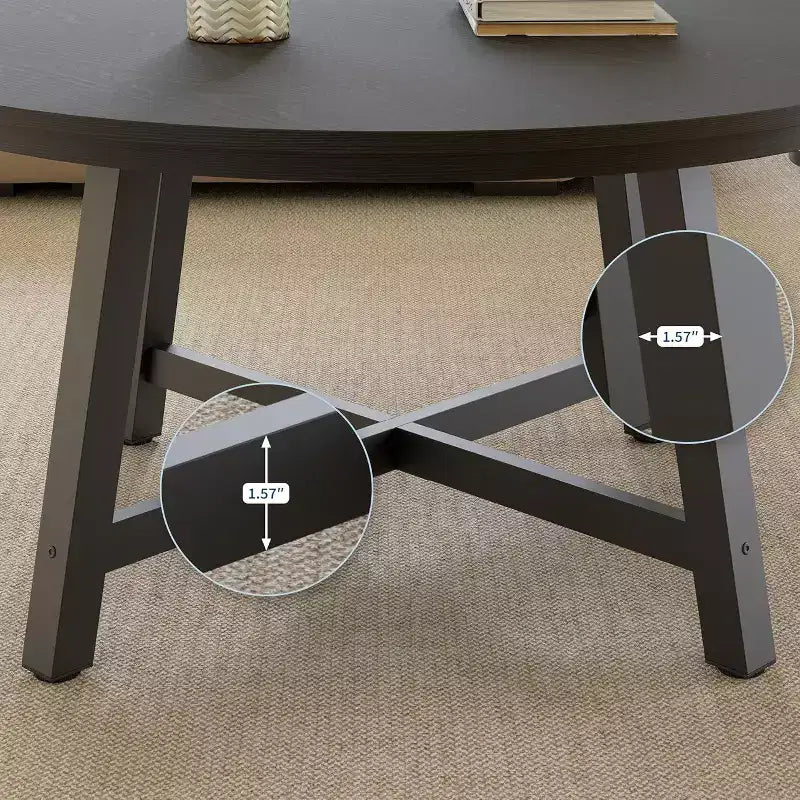 Mesa de centro redonda 36, mesas auxiliares grandes negras con patas ajustables, patas engrosadas y vetas de madera diseñadas para la oficina en casa