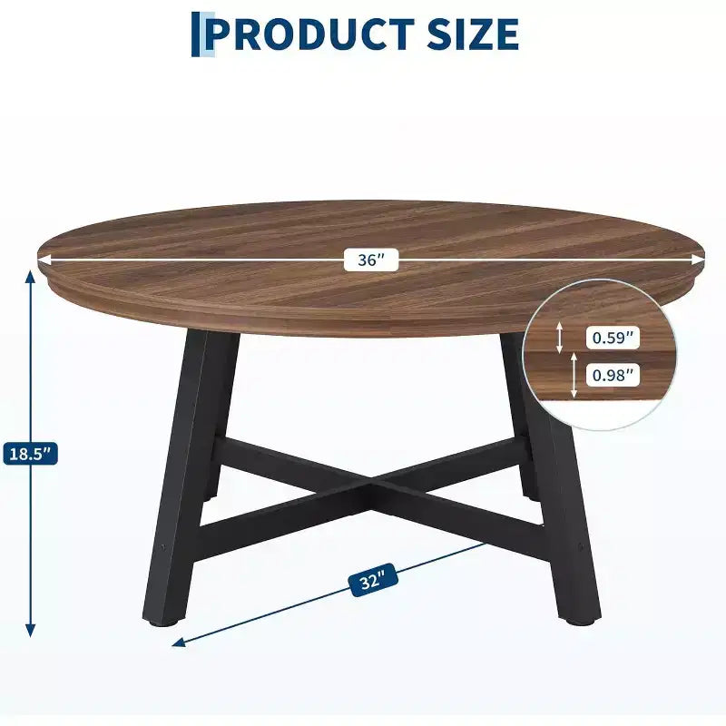 Mesa de centro redonda 36, mesas auxiliares grandes negras con patas ajustables, patas engrosadas y vetas de madera diseñadas para la oficina en casa