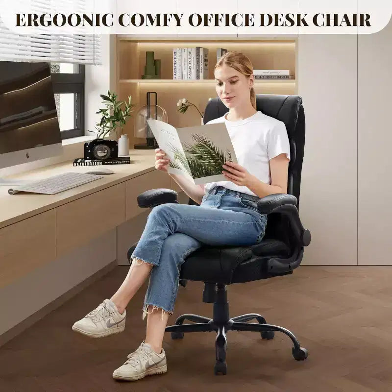 Silla ergonómica de oficina para la oficina en casa, silla ejecutiva de escritorio con respaldo alto, reposapiés retráctil y asiento ancho, silla giratoria de ordenador de alta resistencia