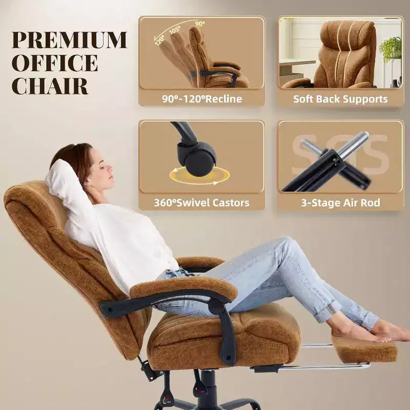 Silla ergonómica de oficina para la oficina en casa, silla ejecutiva de escritorio con respaldo alto, reposapiés retráctil y asiento ancho, silla giratoria de ordenador de alta resistencia