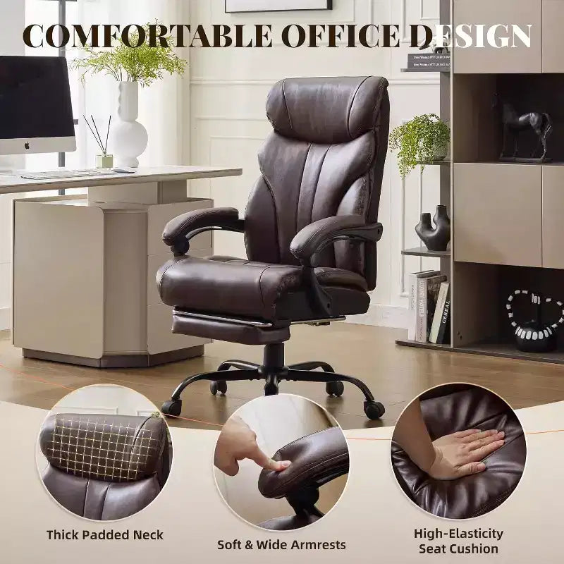 Silla ergonómica de oficina para la oficina en casa, silla ejecutiva de escritorio con respaldo alto, reposapiés retráctil y asiento ancho, silla giratoria de ordenador de alta resistencia