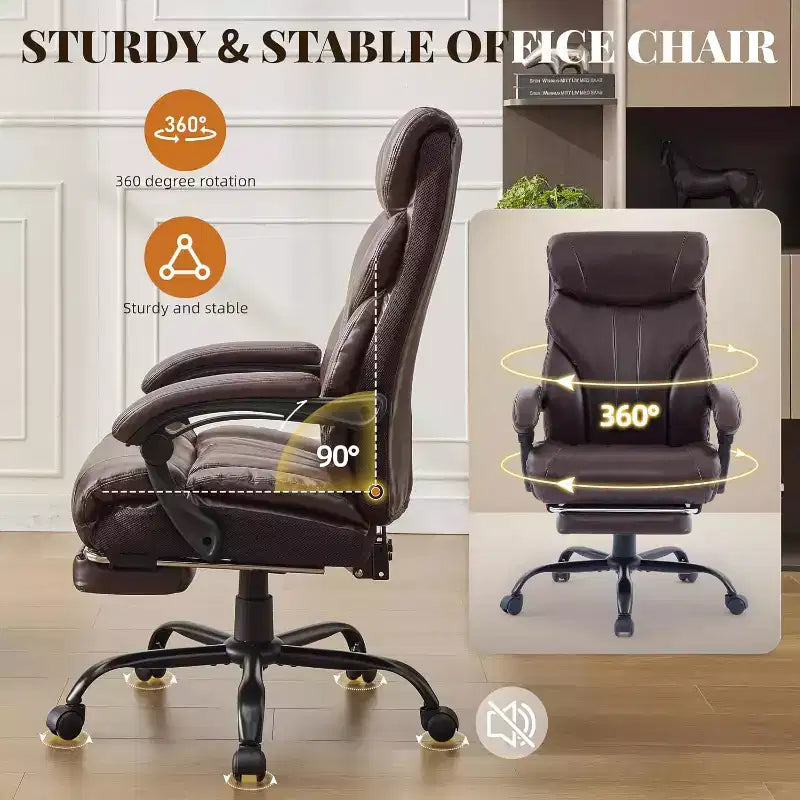 Silla ergonómica de oficina para la oficina en casa, silla ejecutiva de escritorio con respaldo alto, reposapiés retráctil y asiento ancho, silla giratoria de ordenador de alta resistencia
