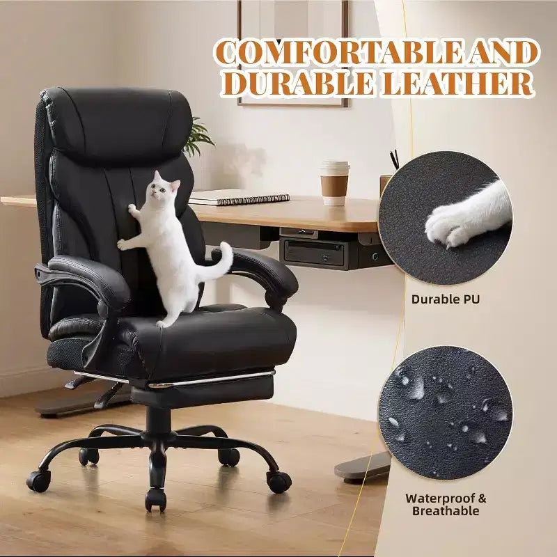 Silla ergonómica de oficina para la oficina en casa, silla ejecutiva de escritorio con respaldo alto, reposapiés retráctil y asiento ancho, silla giratoria de ordenador de alta resistencia