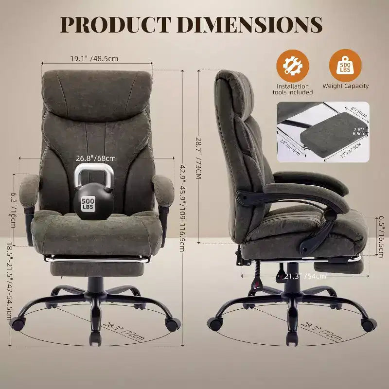 Silla ergonómica de oficina para la oficina en casa, silla ejecutiva de escritorio con respaldo alto, reposapiés retráctil y asiento ancho, silla giratoria de ordenador de alta resistencia