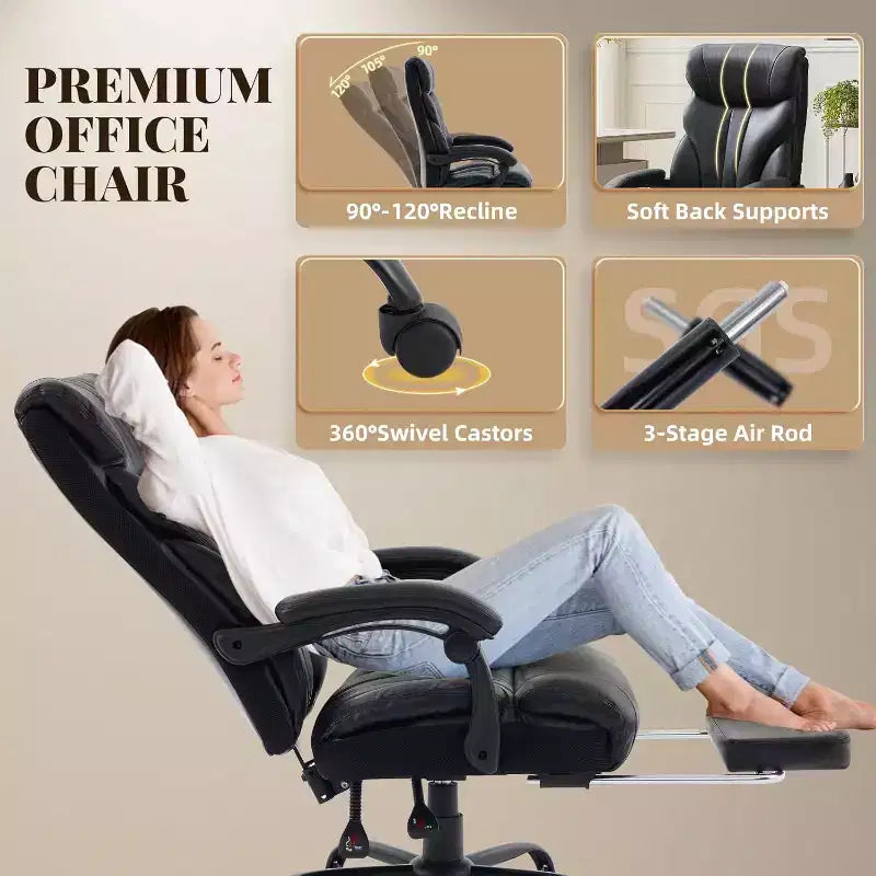 Silla ergonómica de oficina para la oficina en casa, silla ejecutiva de escritorio con respaldo alto, reposapiés retráctil y asiento ancho, silla giratoria de ordenador de alta resistencia