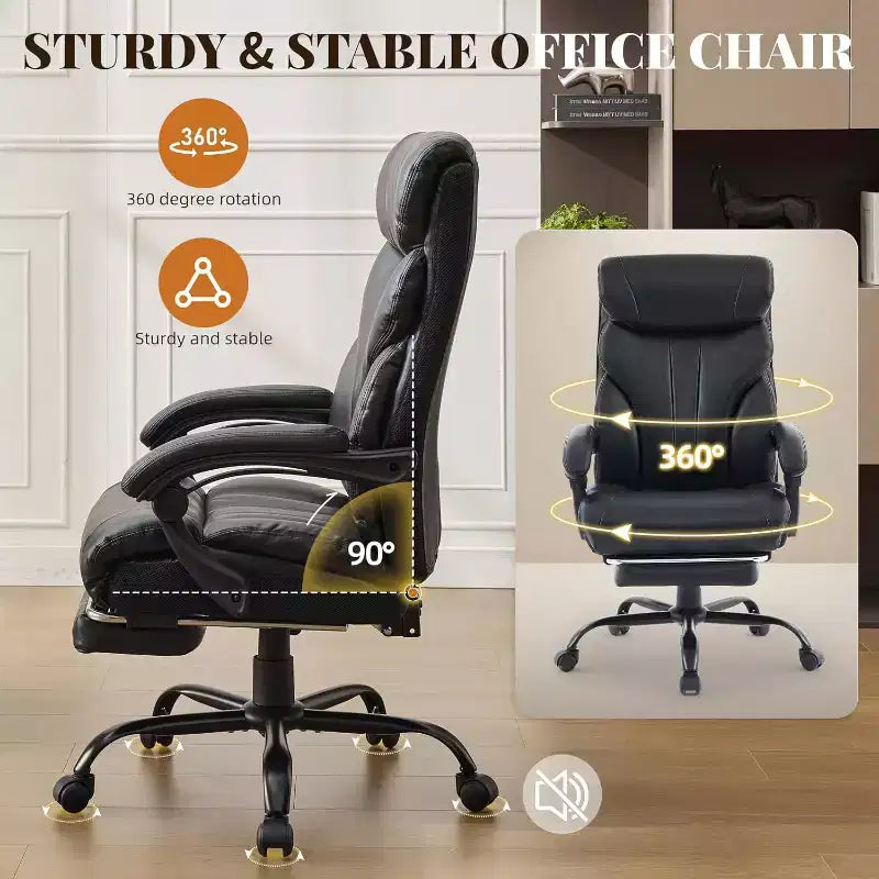 Silla ergonómica de oficina para la oficina en casa, silla ejecutiva de escritorio con respaldo alto, reposapiés retráctil y asiento ancho, silla giratoria de ordenador de alta resistencia