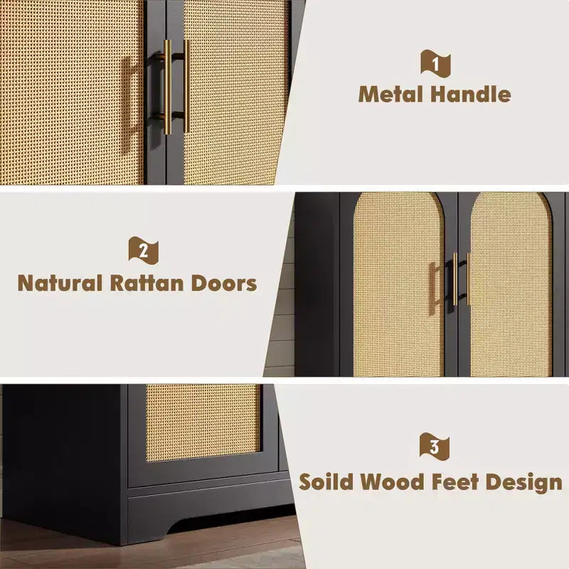 Aparador moderno con 2 puertas de ratán - Mesa consola/aparador con almacenamiento para sala de estar, comedor y recibidor