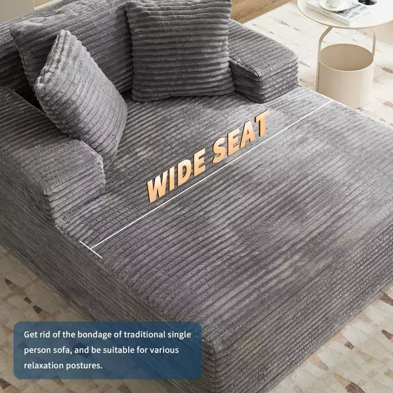 Sillón Chaise Lounge Grande 49", Sofá Cama Tapizado con 3 Almohadas, Sofá Individual sin Estructura para Sala de Estar Dormitorio, Gris