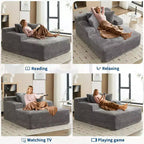 Sillón Chaise Lounge Grande 49", Sofá Cama Tapizado con 3 Almohadas, Sofá Individual sin Estructura para Sala de Estar Dormitorio, Gris