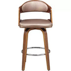 Taburetes de mostrador Okak de 27 pulgadas, 1 unidad, taburetes de bar giratorios de mediados de siglo con tapicería de piel sintética y estructura de madera, sillas de bar con detalles de cobre para cocina