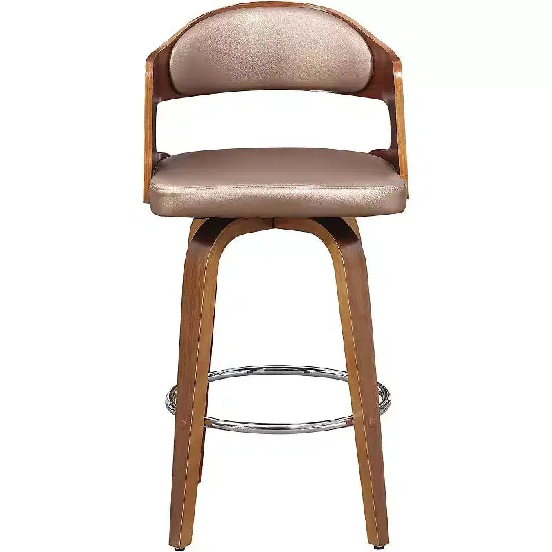 Taburetes de mostrador Okak de 27 pulgadas, 1 unidad, taburetes de bar giratorios de mediados de siglo con tapicería de piel sintética y estructura de madera, sillas de bar con detalles de cobre para cocina