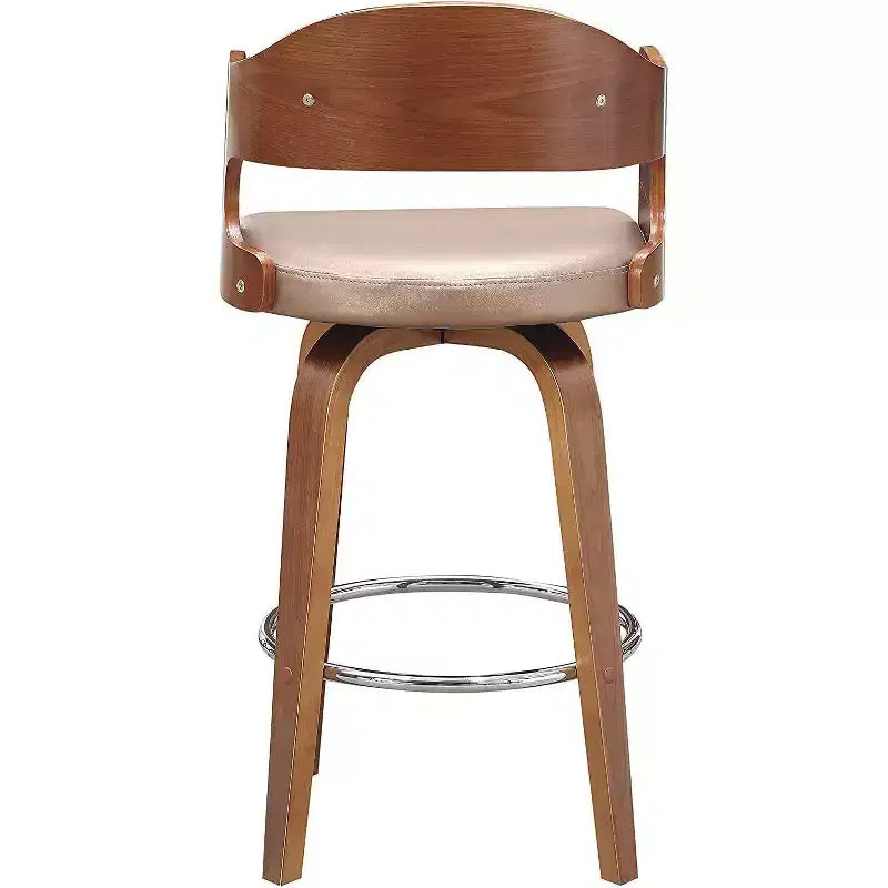 Taburetes de mostrador Okak de 27 pulgadas, 1 unidad, taburetes de bar giratorios de mediados de siglo con tapicería de piel sintética y estructura de madera, sillas de bar con detalles de cobre para cocina
