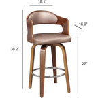 Taburetes de mostrador Okak de 27 pulgadas, 1 unidad, taburetes de bar giratorios de mediados de siglo con tapicería de piel sintética y estructura de madera, sillas de bar con detalles de cobre para cocina