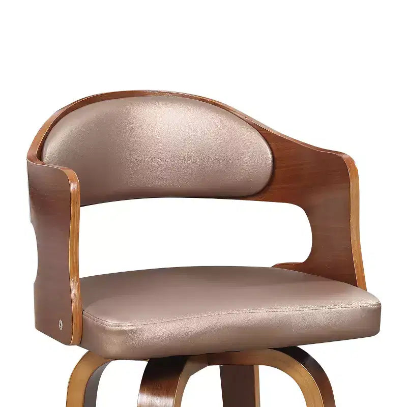 Taburetes de mostrador Okak de 27 pulgadas, 1 unidad, taburetes de bar giratorios de mediados de siglo con tapicería de piel sintética y estructura de madera, sillas de bar con detalles de cobre para cocina