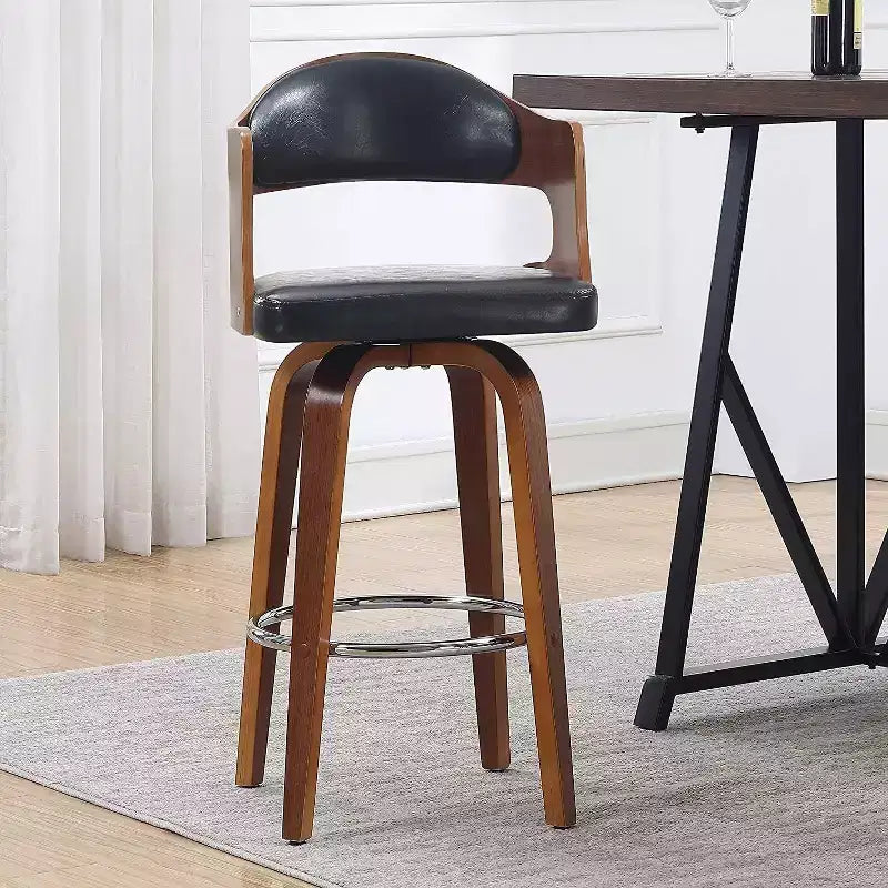 Taburetes de mostrador Okak de 27 pulgadas, 1 unidad, taburetes de bar giratorios de mediados de siglo con tapicería de piel sintética y estructura de madera, sillas de bar con detalles de cobre para cocina