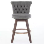 Taburetes de barra Okak de 26 pulgadas, juego de 2 con giro de 360 grados, taburetes de bar tapizados de terciopelo con respaldo capitoné y patas de madera para isla de cocina, barra de bar para el hogar