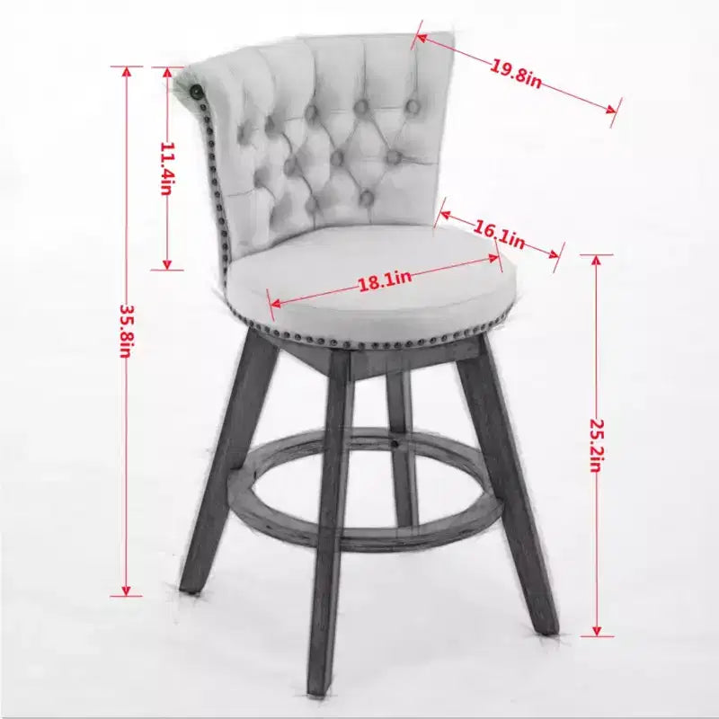 Taburetes de barra Okak de 26 pulgadas, juego de 2 con giro de 360 grados, taburetes de bar tapizados de terciopelo con respaldo capitoné y patas de madera para isla de cocina, barra de bar para el hogar
