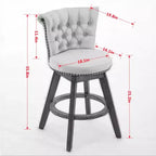 Taburetes de barra Okak de 26 pulgadas, juego de 2 con giro de 360 grados, taburetes de bar tapizados de terciopelo con respaldo capitoné y patas de madera para isla de cocina, barra de bar para el hogar