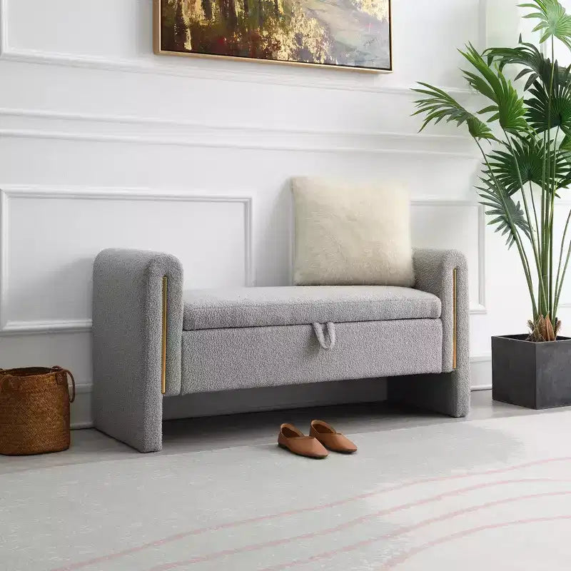Banco tapizado moderno para dormitorio, otomana grande con almacenamiento y reposabrazos para pie de cama, sala de estar, entrada o sala de lectura
