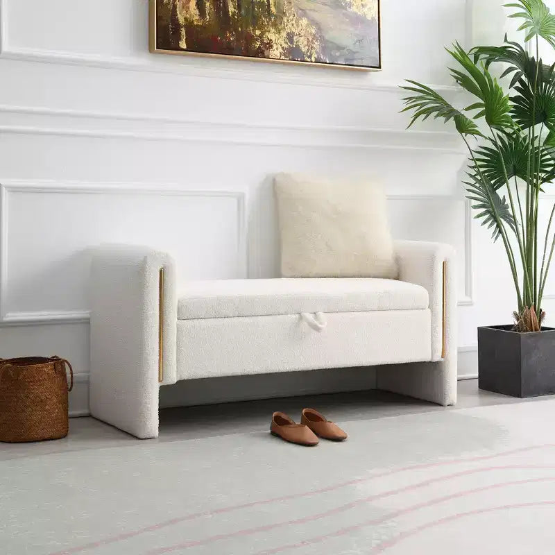 Banco tapizado moderno para dormitorio, otomana grande con almacenamiento y reposabrazos para pie de cama, sala de estar, entrada o sala de lectura