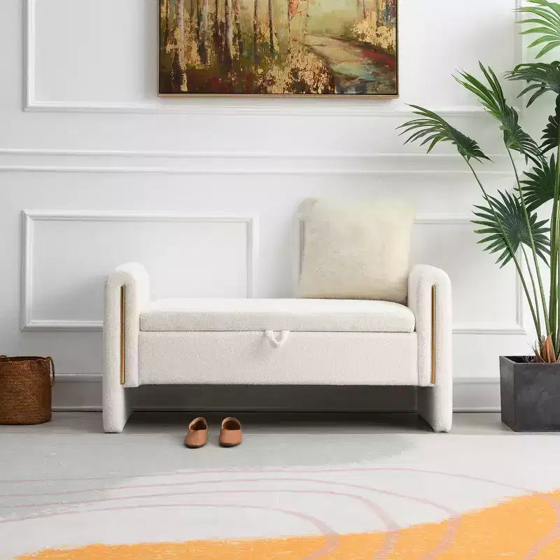 Banco tapizado moderno para dormitorio, otomana grande con almacenamiento y reposabrazos para pie de cama, sala de estar, entrada o sala de lectura