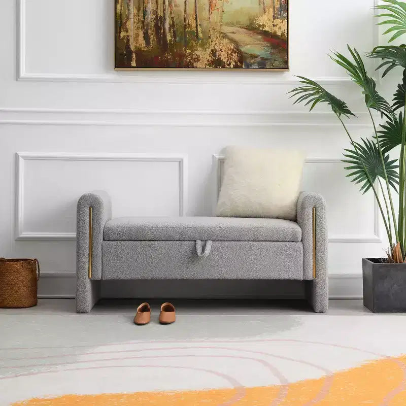 Banco tapizado moderno para dormitorio, otomana grande con almacenamiento y reposabrazos para pie de cama, sala de estar, entrada o sala de lectura