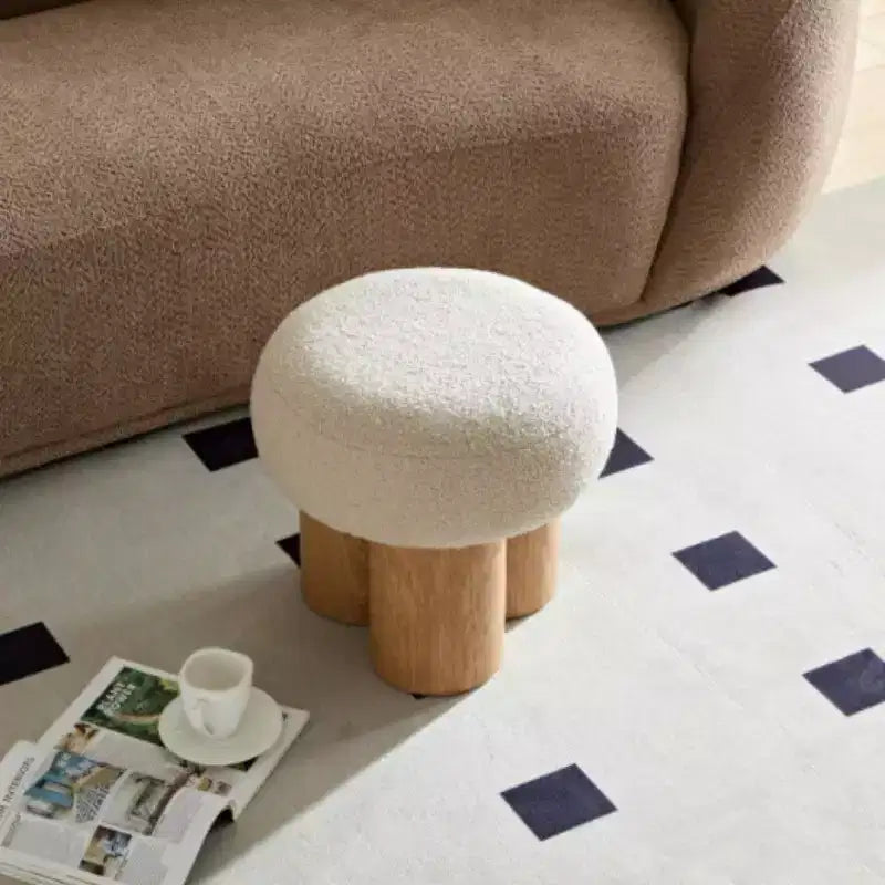 TUYOHW Taburete de Seta, otomana de felpa con patas de aspecto de madera, taburete auxiliar en forma de barril de 43 cm para sala de estar o entrada