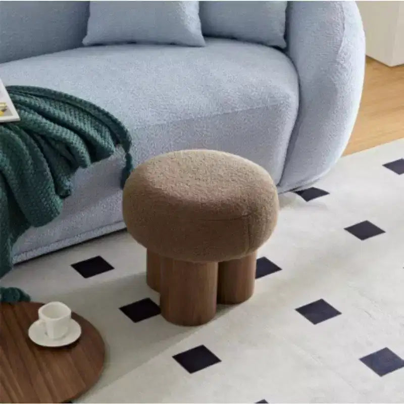 TUYOHW Taburete de Seta, otomana de felpa con patas de aspecto de madera, taburete auxiliar en forma de barril de 43 cm para sala de estar o entrada