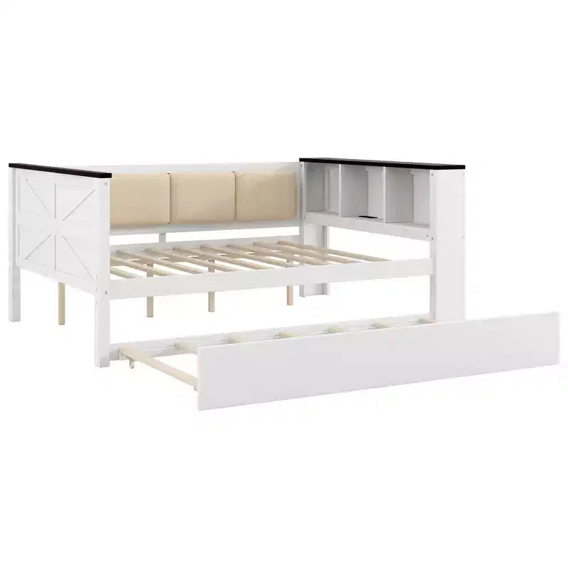 Cama de día de madera Gibson de GDFStudio con estantes de almacenamiento y respaldo tapizado