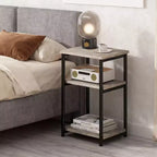 Mesa auxiliar de 3 niveles, mesa auxiliar alta con estructura de metal, mesas de sofá con almacenamiento para sala de estar, estante de almacenamiento de mesita de noche para dormitorio, baño