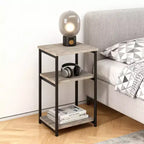 Mesa auxiliar de 3 niveles, mesa auxiliar alta con estructura de metal, mesas de sofá con almacenamiento para sala de estar, estante de almacenamiento de mesita de noche para dormitorio, baño