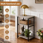 Mesa auxiliar de 3 niveles, mesa auxiliar alta con estructura de metal, mesas de sofá con almacenamiento para sala de estar, estante de almacenamiento de mesita de noche para dormitorio, baño
