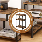 Mesa auxiliar de 3 niveles, mesa auxiliar alta con estructura de metal, mesas de sofá con almacenamiento para sala de estar, estante de almacenamiento de mesita de noche para dormitorio, baño