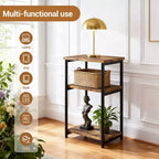 Mesa auxiliar de 3 niveles, mesa auxiliar alta con estructura de metal, mesas de sofá con almacenamiento para sala de estar, estante de almacenamiento de mesita de noche para dormitorio, baño