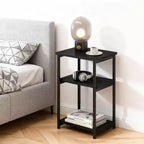 Mesa auxiliar de 3 niveles, mesa auxiliar alta con estructura de metal, mesas de sofá con almacenamiento para sala de estar, estante de almacenamiento de mesita de noche para dormitorio, baño