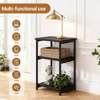 Mesa auxiliar de 3 niveles, mesa auxiliar alta con estructura de metal, mesas de sofá con almacenamiento para sala de estar, estante de almacenamiento de mesita de noche para dormitorio, baño