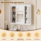 MAYEERTY 35 Armario de baño con botiquín con 5 estantes cerrados y ajustables Armario de almacenamiento de pared para baño con puertas de cristal blanco