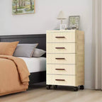 Armario de almacenamiento multifuncional de 5 niveles en crema - Organizador móvil para dormitorio y sala de estar con cajones para juguetes, libros, ropa y aperitivos